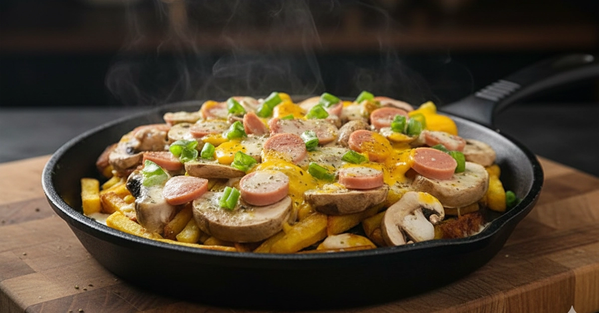 سیب زمینی با قارچ و پنیر